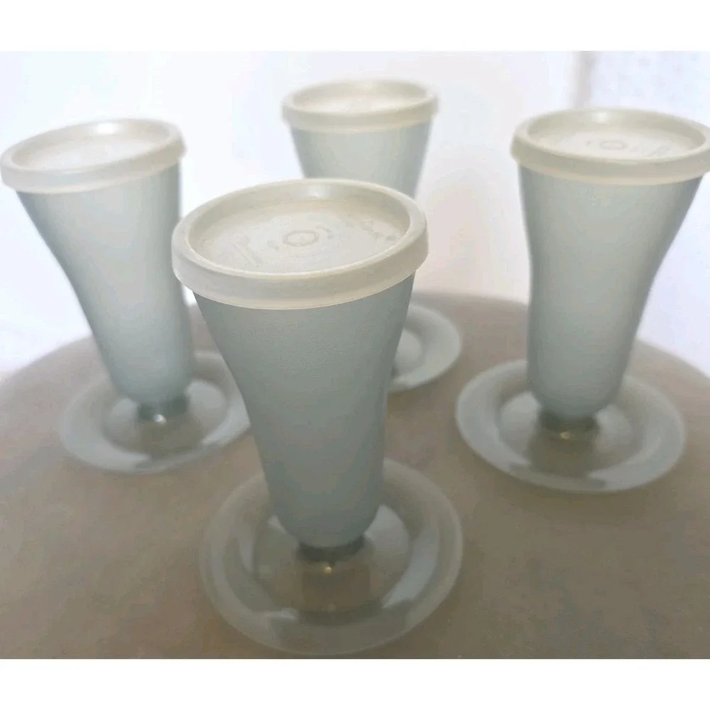 Tupperware Dessert Parfait Cups W Lids Fruit Pudding  Smoke Gray 754-27 Vintage